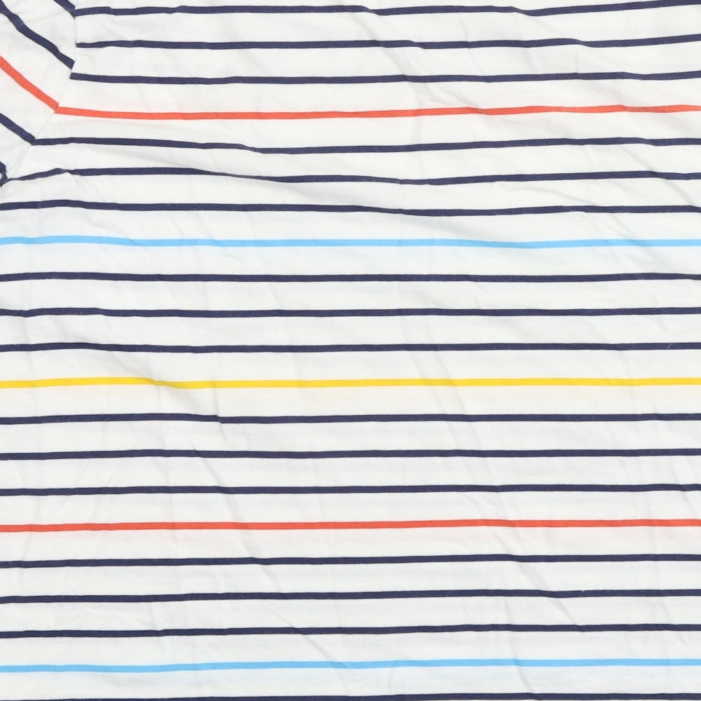 Woolovers Womens White Striped 100% Cotton Basic T-Shirt Size M Round Neck