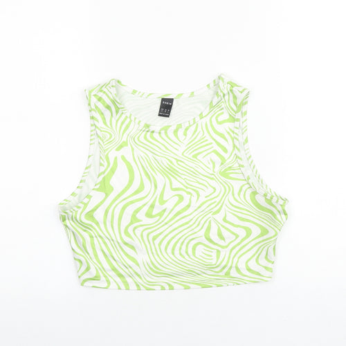 SheIn Womens Green Geometric Polyester Cropped Tank Size M Round Neck