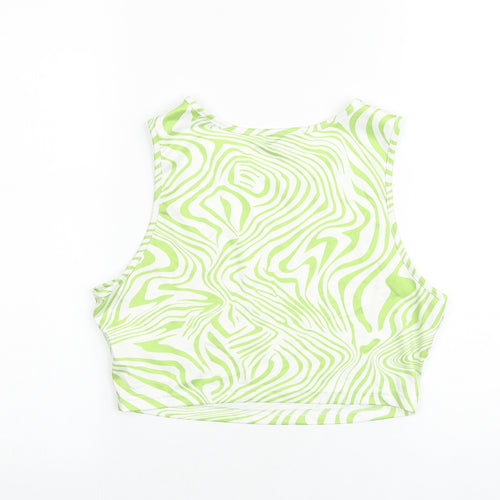 SheIn Womens Green Geometric Polyester Cropped Tank Size M Round Neck