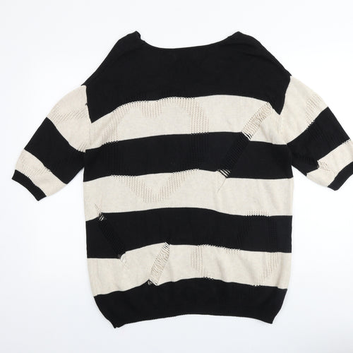Purple Womens Black V-Neck Striped Acrylic Pullover Jumper Size M