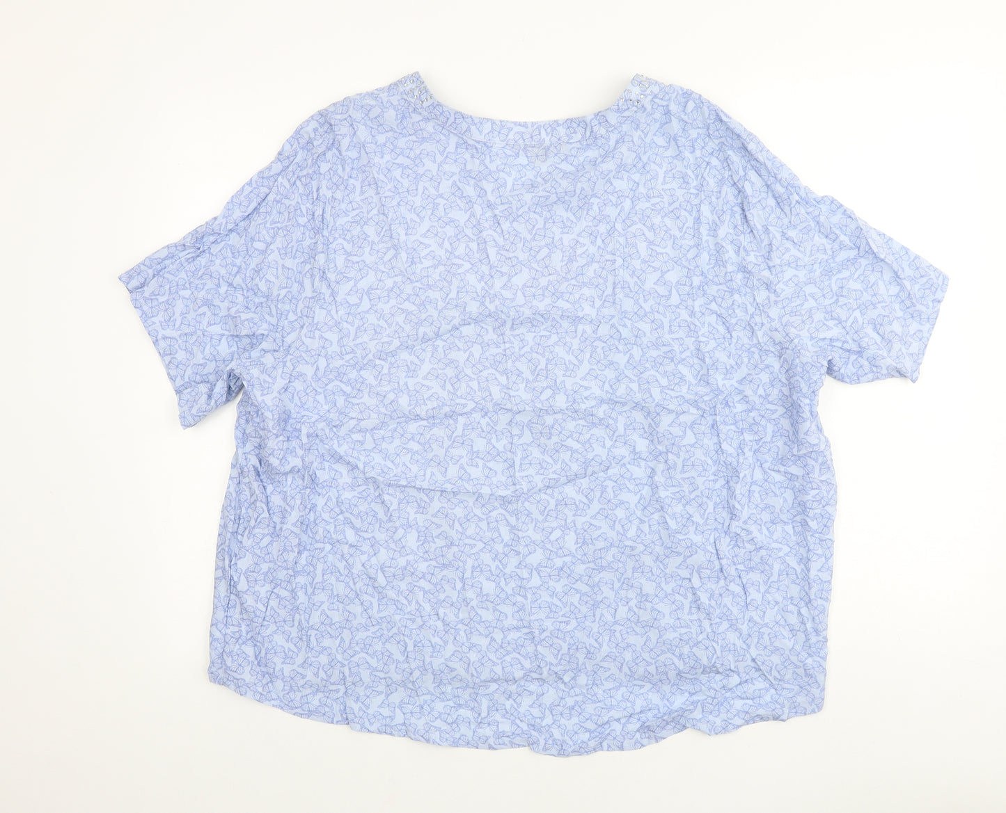 Bonmarché Womens Purple Geometric Viscose Basic Blouse Size 22 V-Neck - Butterfly