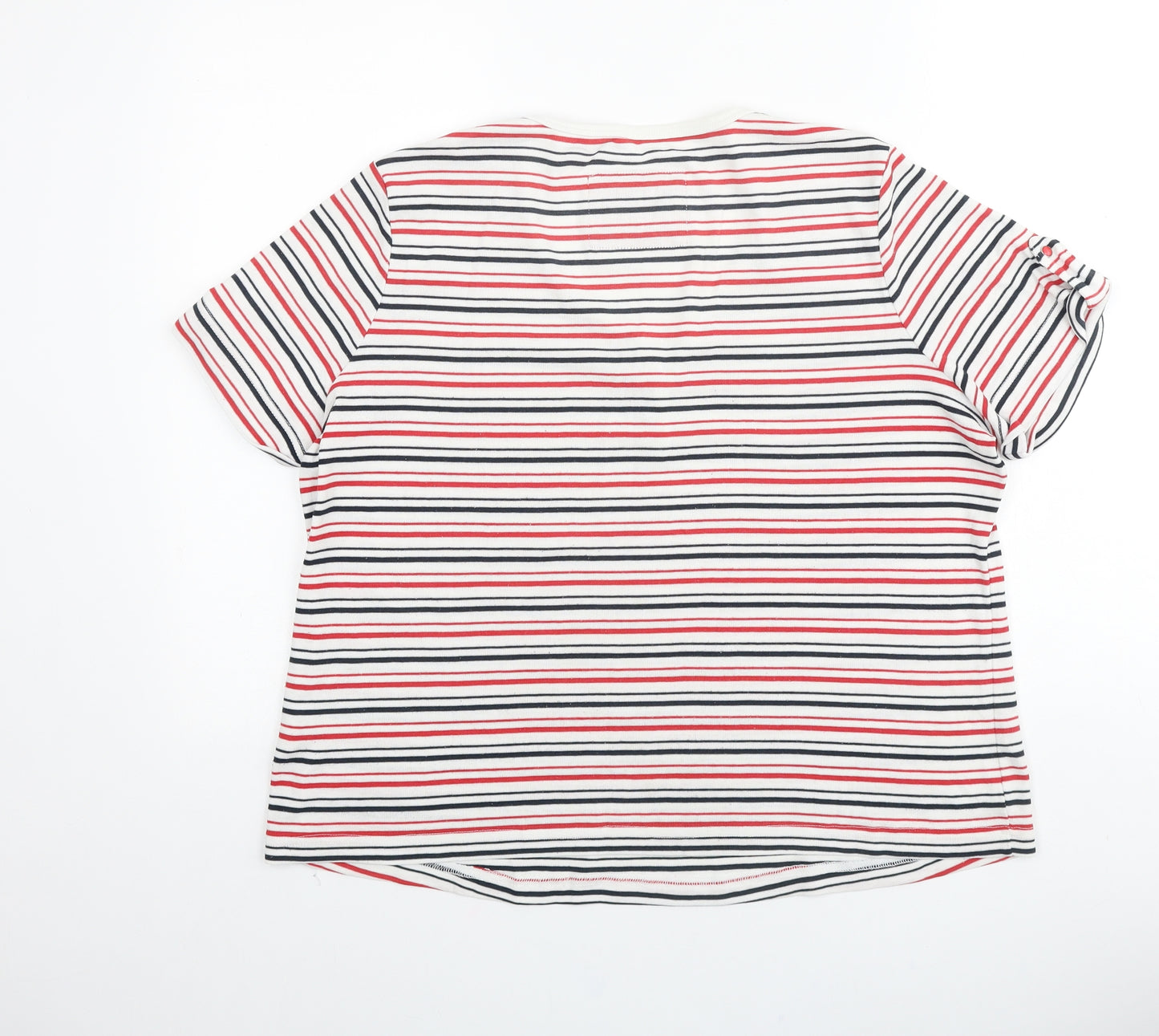 Bonmarché Womens Multicoloured Striped 100% Cotton Basic T-Shirt Size L V-Neck
