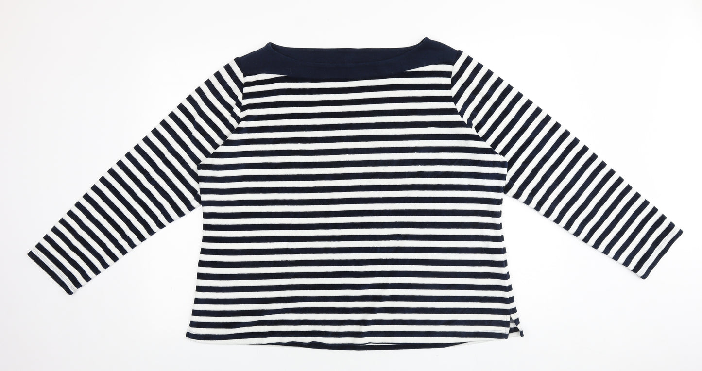Marks and Spencer Womens Blue Scoop Neck Striped Viscose Pullover Jumper Size 20
