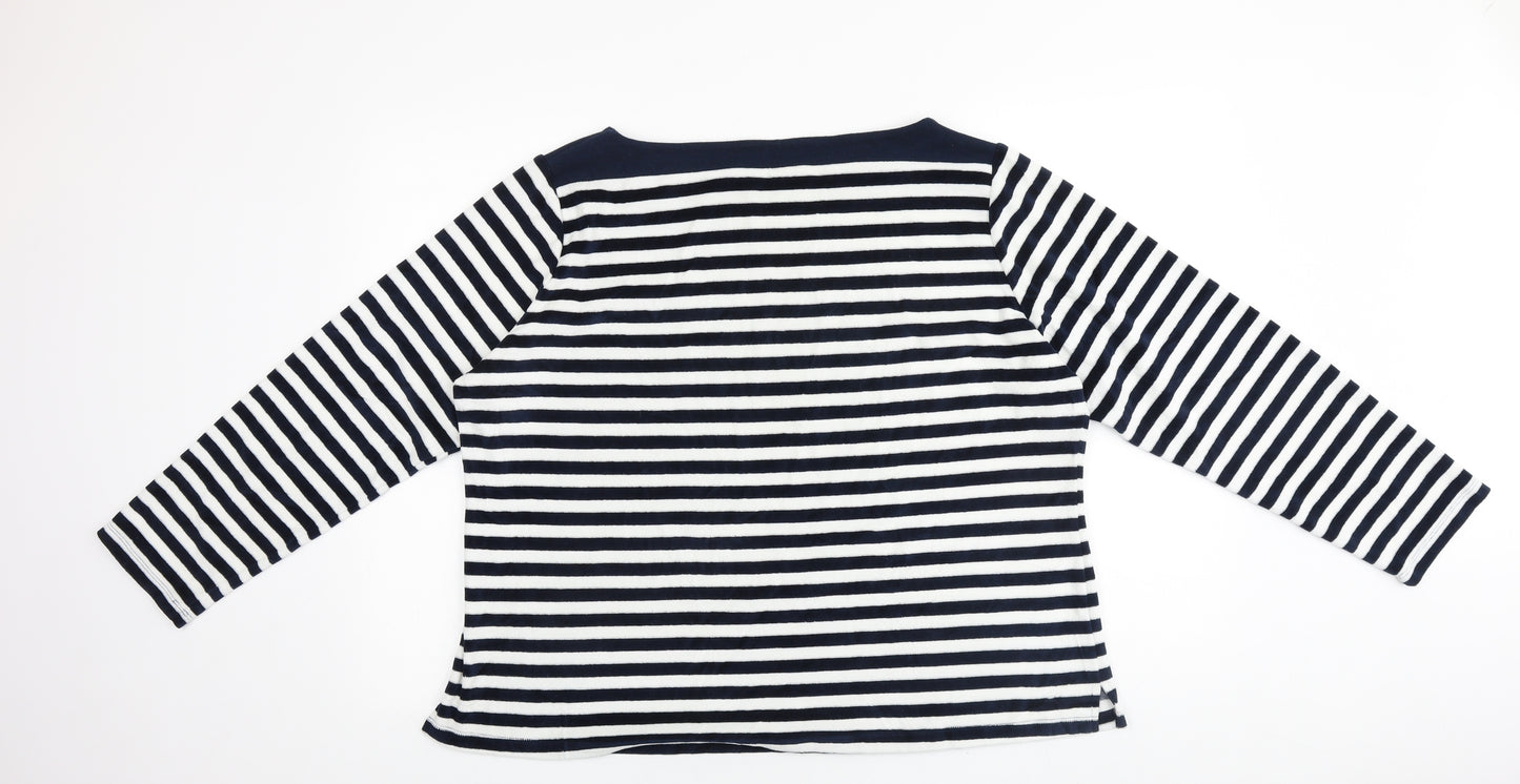 Marks and Spencer Womens Blue Scoop Neck Striped Viscose Pullover Jumper Size 20