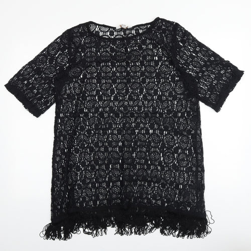 Dorothy Perkins Womens Black Geometric Polyester Basic Blouse Size M Round Neck
