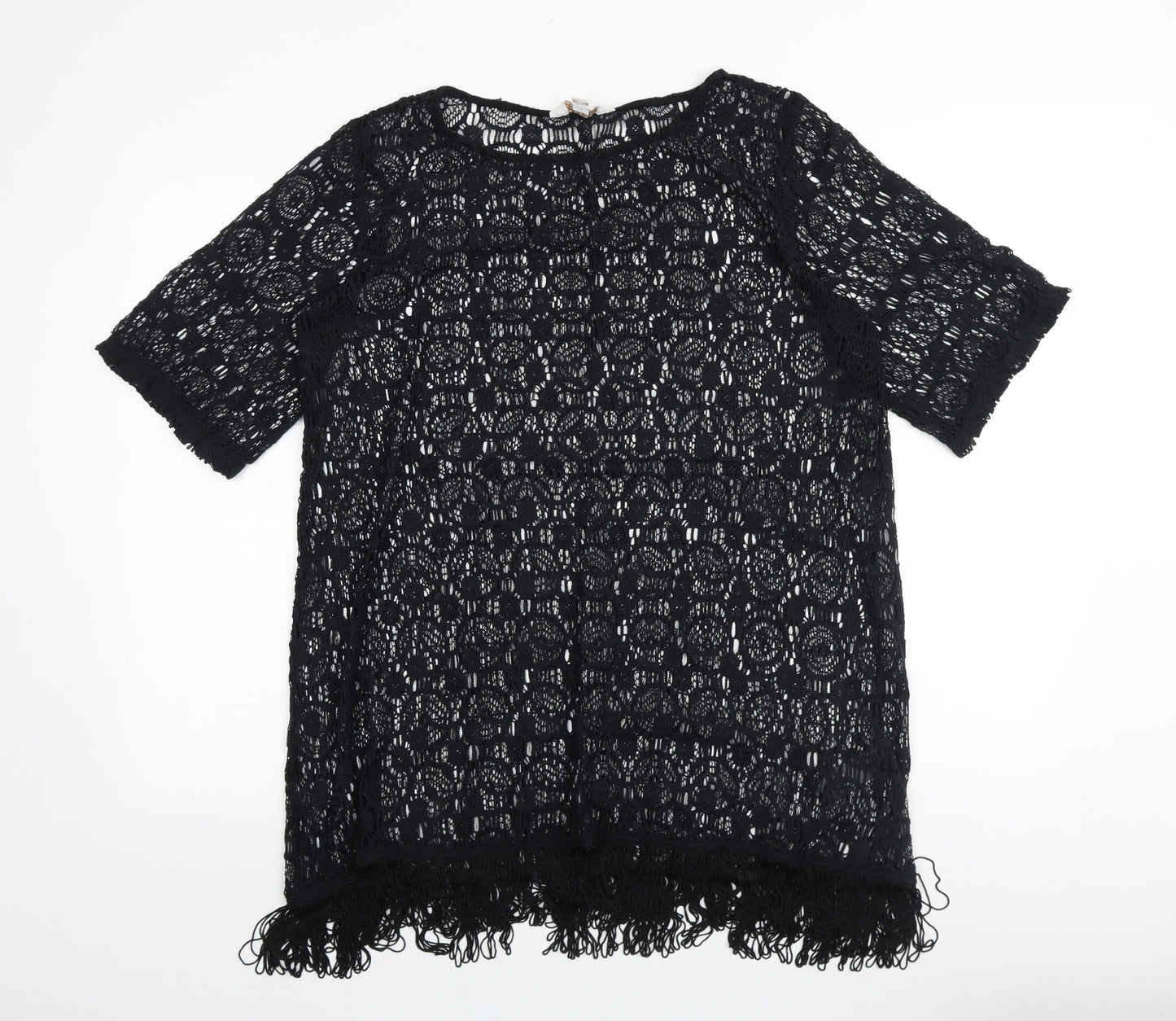 Dorothy Perkins Womens Black Geometric Polyester Basic Blouse Size M Round Neck