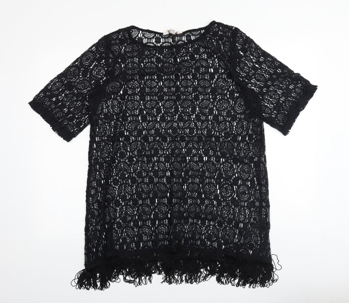 Dorothy Perkins Womens Black Geometric Polyester Basic Blouse Size M Round Neck