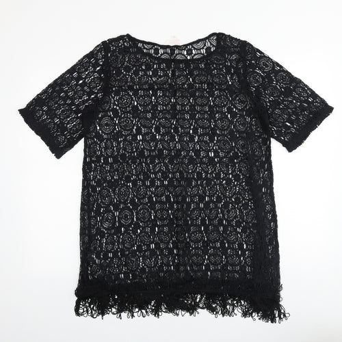 Dorothy Perkins Womens Black Geometric Polyester Basic Blouse Size M Round Neck