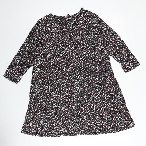TU Womens Black Floral Viscose Basic Blouse Size 16 Round Neck