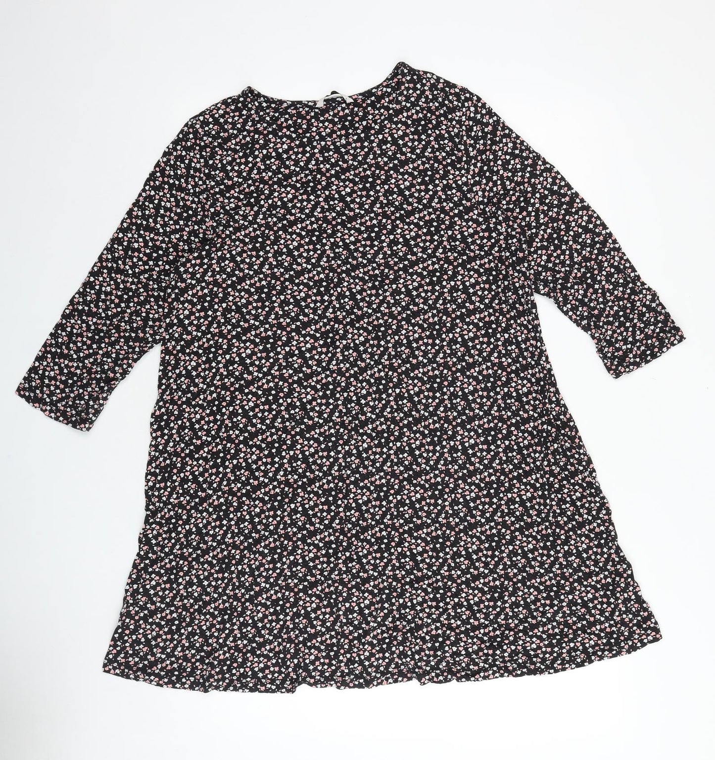 TU Womens Black Floral Viscose Basic Blouse Size 16 Round Neck