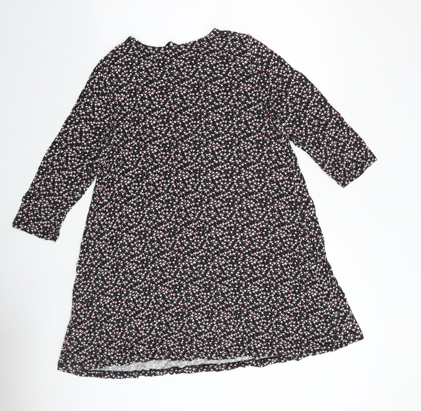 TU Womens Black Floral Viscose Basic Blouse Size 16 Round Neck