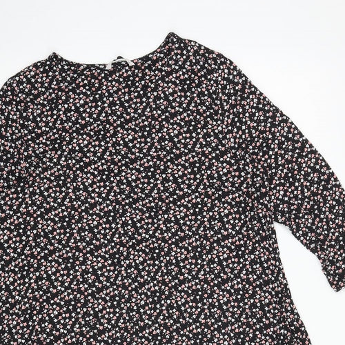 TU Womens Black Floral Viscose Basic Blouse Size 16 Round Neck