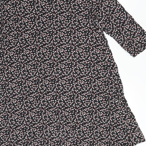 TU Womens Black Floral Viscose Basic Blouse Size 16 Round Neck