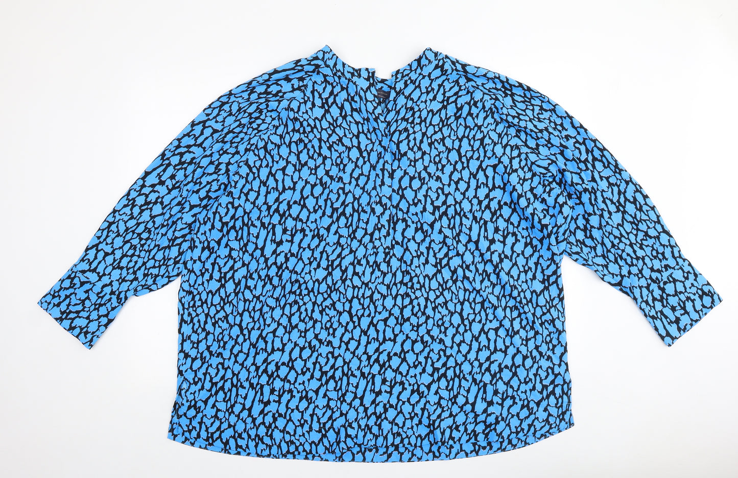 Marks and Spencer Womens Blue Geometric Viscose Basic Blouse Size 24 Round Neck