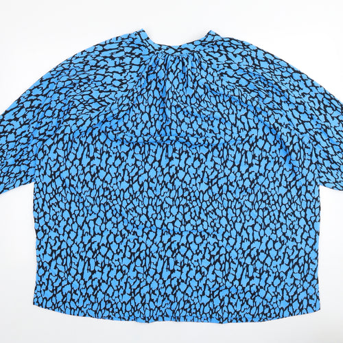 Marks and Spencer Womens Blue Geometric Viscose Basic Blouse Size 24 Round Neck