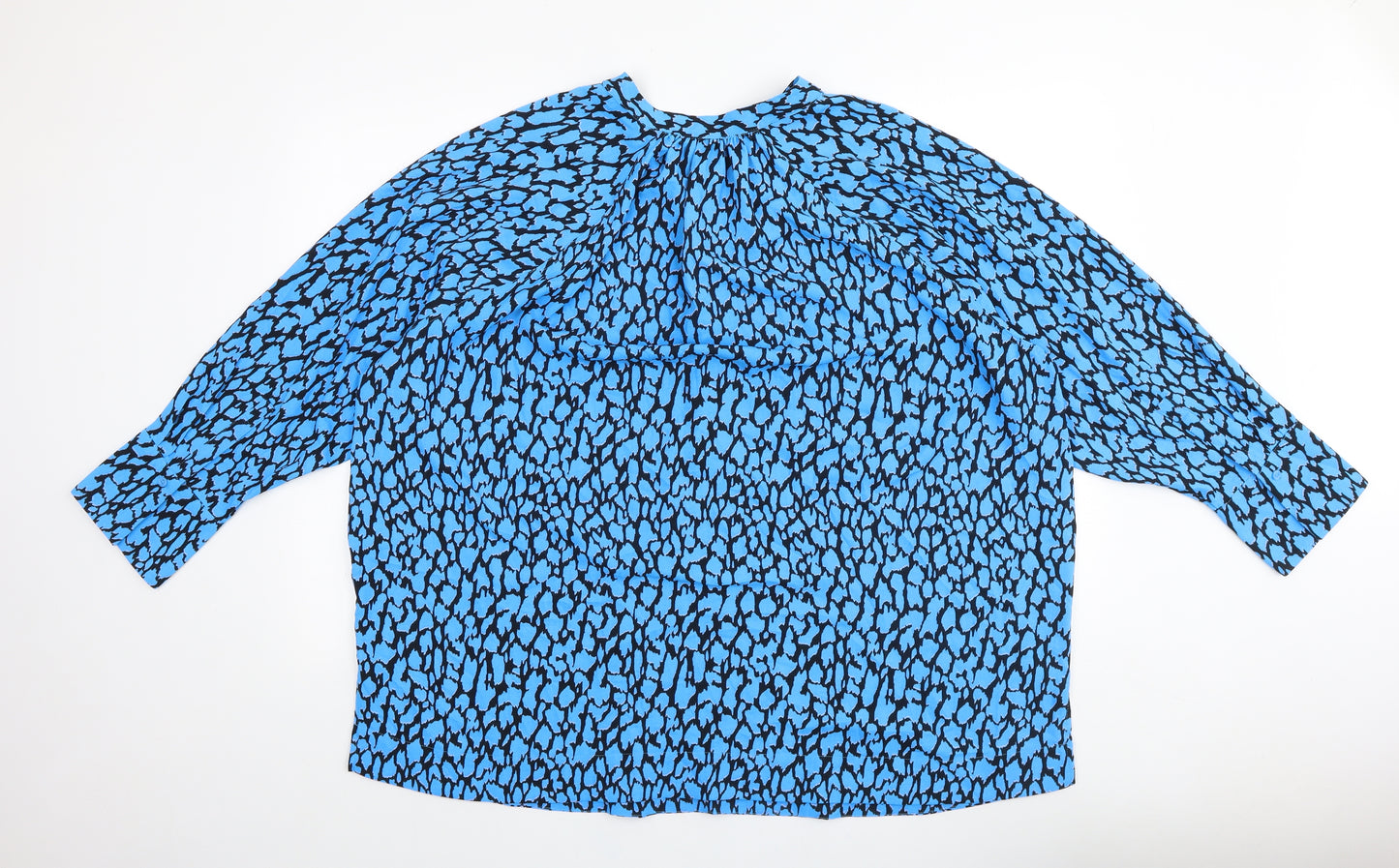 Marks and Spencer Womens Blue Geometric Viscose Basic Blouse Size 24 Round Neck