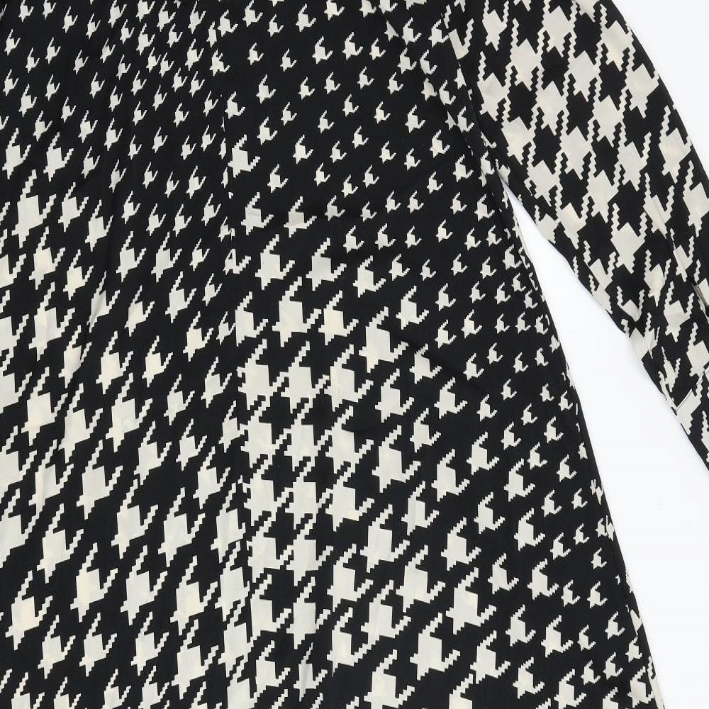 H&M Womens Black Houndstooth Viscose Maxi Size L Mock Neck Tie
