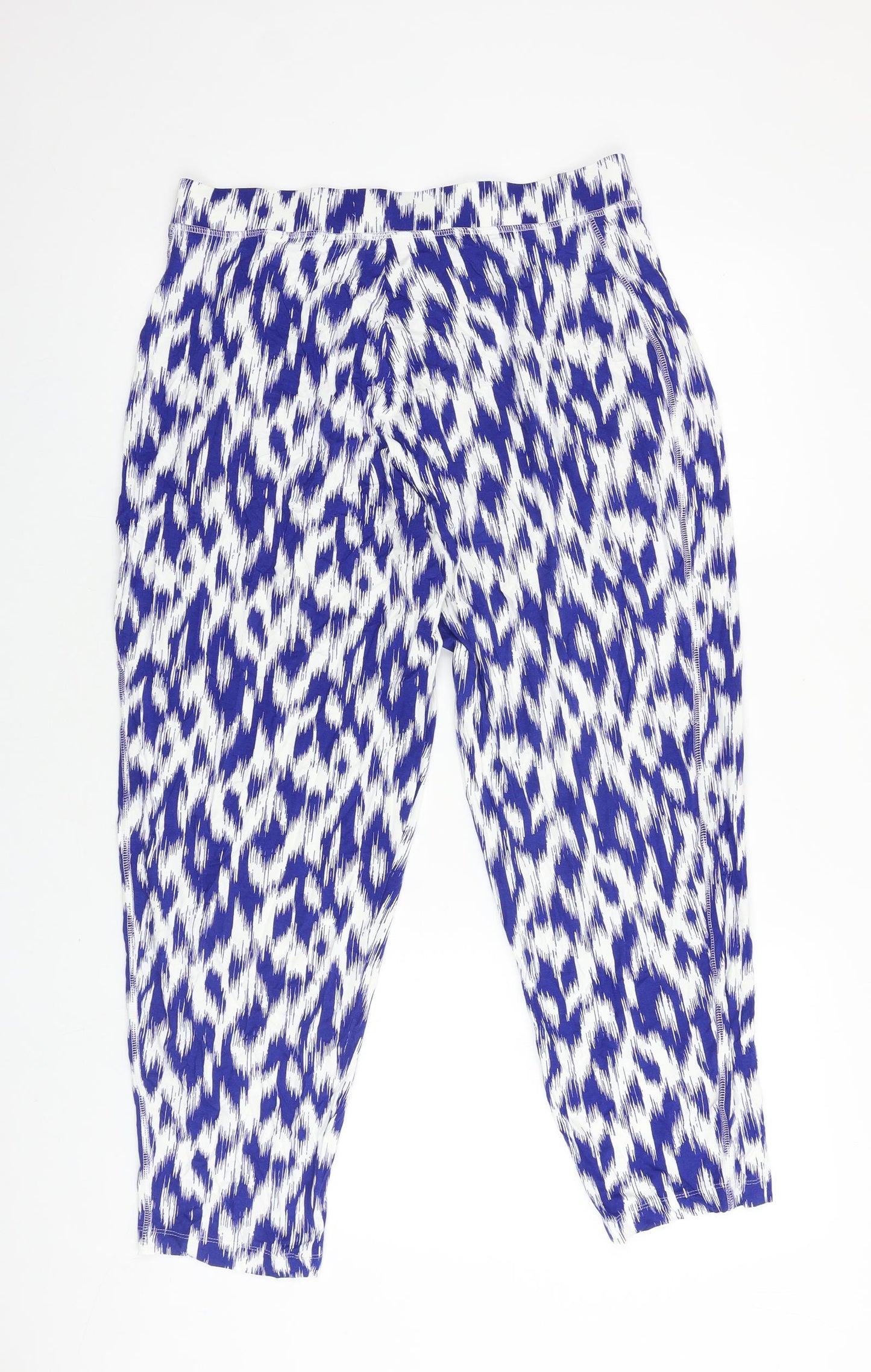 Marks and Spencer Womens Blue Geometric Viscose Trousers Size 14 L25 in Regular