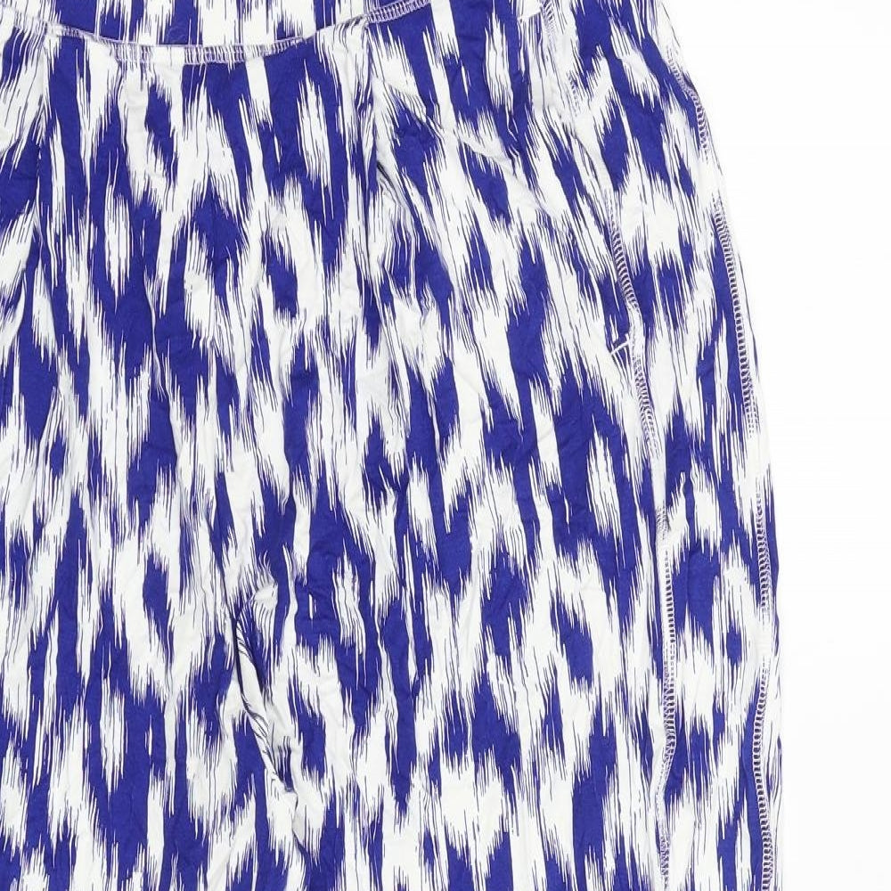 Marks and Spencer Womens Blue Geometric Viscose Trousers Size 14 L25 in Regular