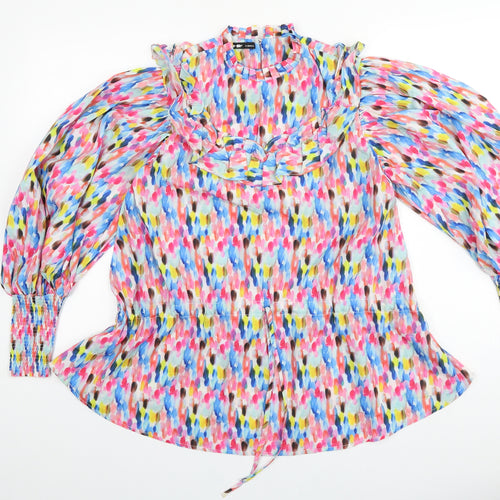 Preworn Womens Multicoloured Geometric Viscose Basic Blouse Size XS Round Neck