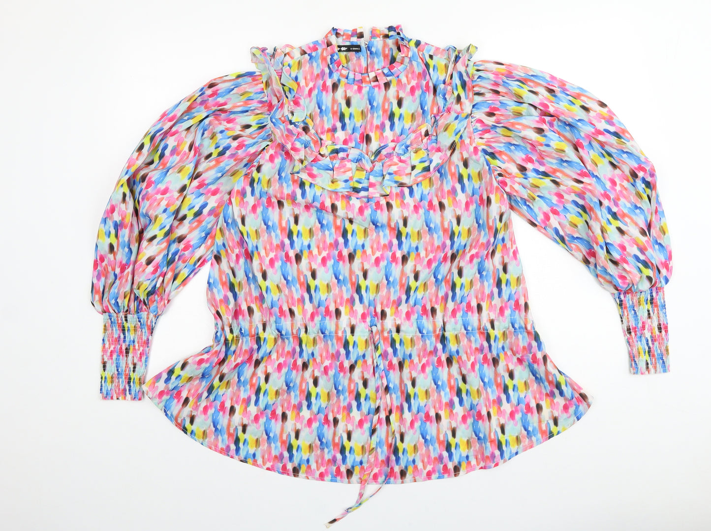 Preworn Womens Multicoloured Geometric Viscose Basic Blouse Size XS Round Neck