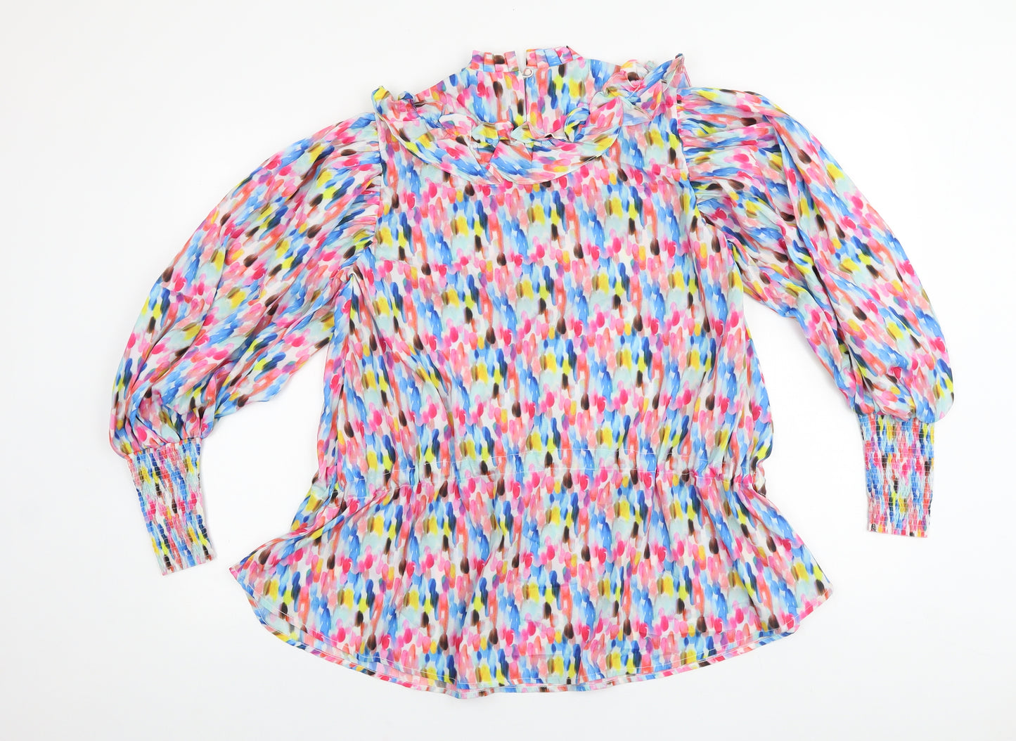 Preworn Womens Multicoloured Geometric Viscose Basic Blouse Size XS Round Neck