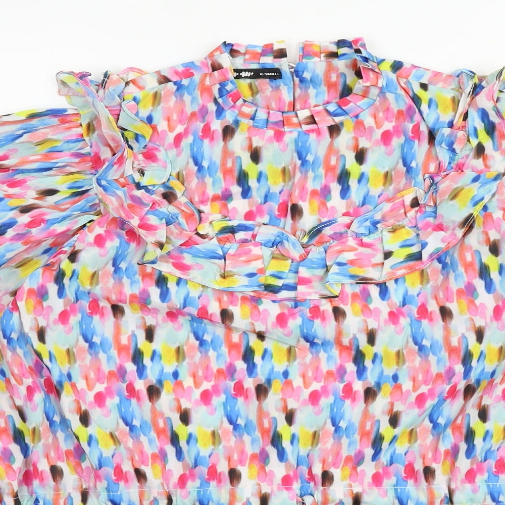 Preworn Womens Multicoloured Geometric Viscose Basic Blouse Size XS Round Neck
