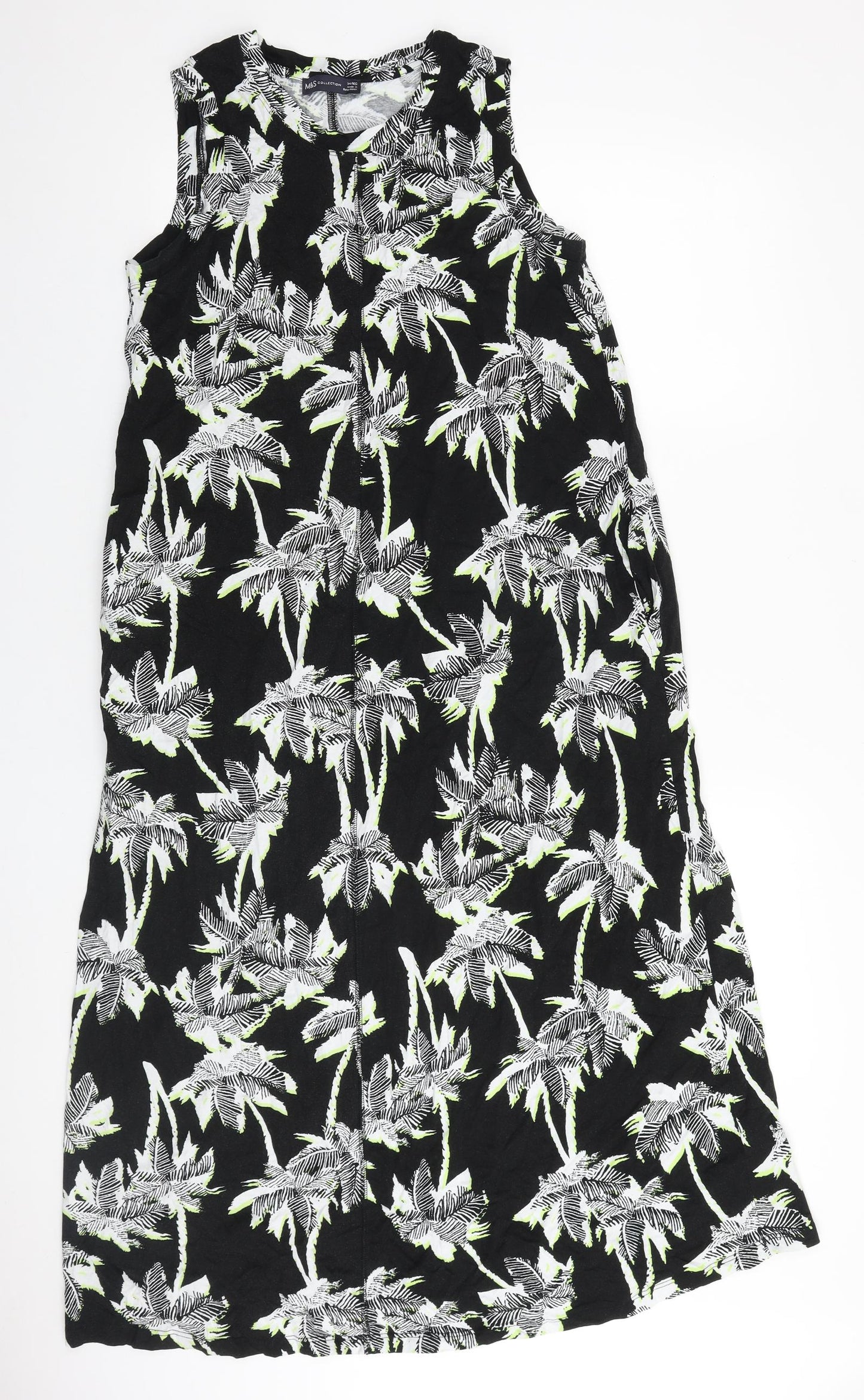 Marks and Spencer Womens Black Floral 100% Cotton Maxi Size 14 Round Neck Pullover
