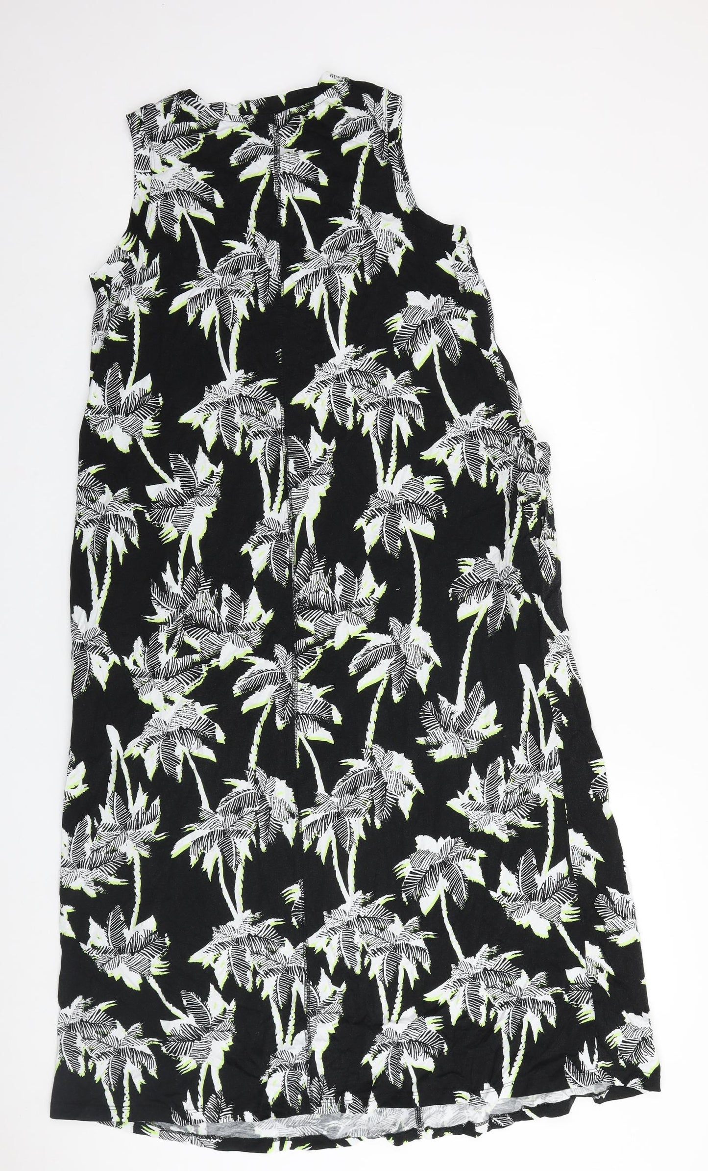 Marks and Spencer Womens Black Floral 100% Cotton Maxi Size 14 Round Neck Pullover