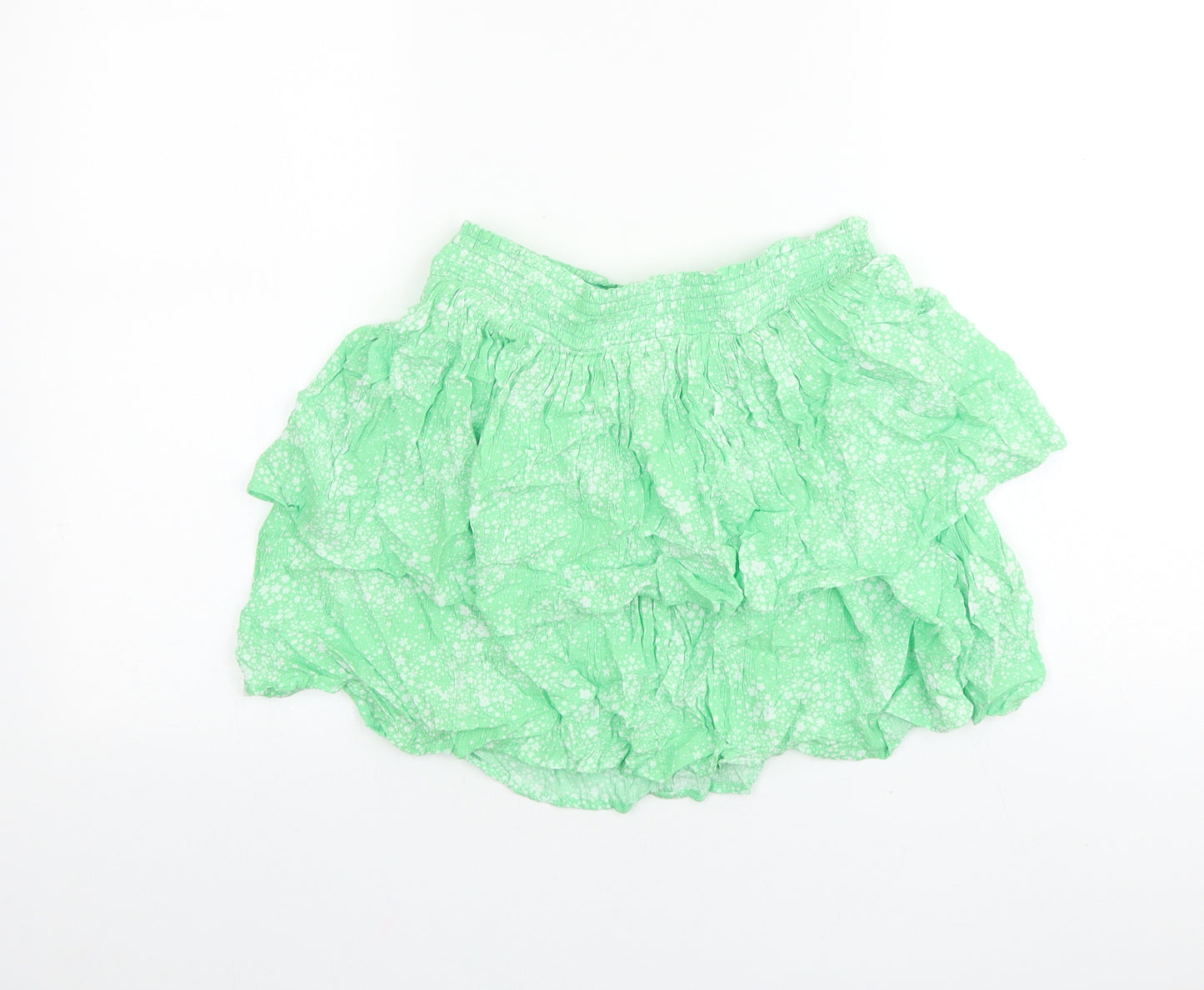 Marks and Spencer Girls Green Geometric Viscose Flare Skirt Size 14-15 Years Regular Pull On