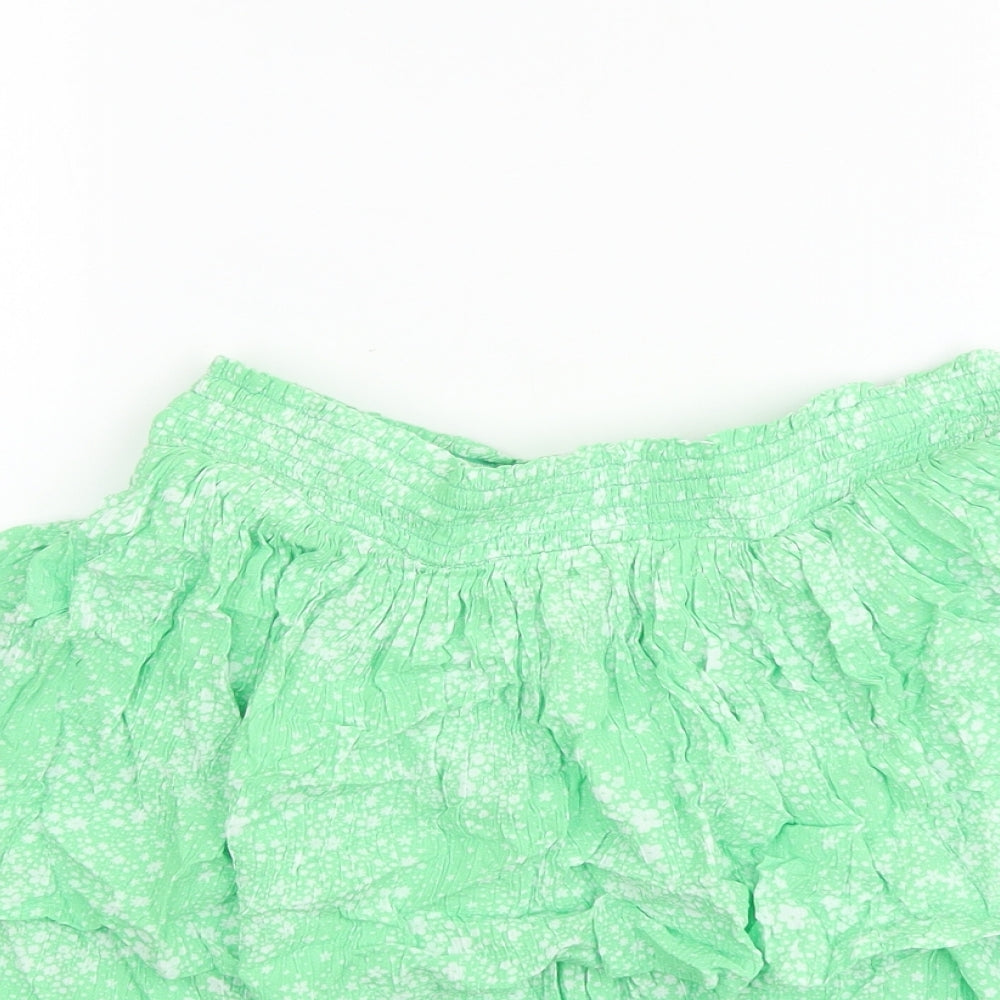 Marks and Spencer Girls Green Geometric Viscose Flare Skirt Size 14-15 Years Regular Pull On