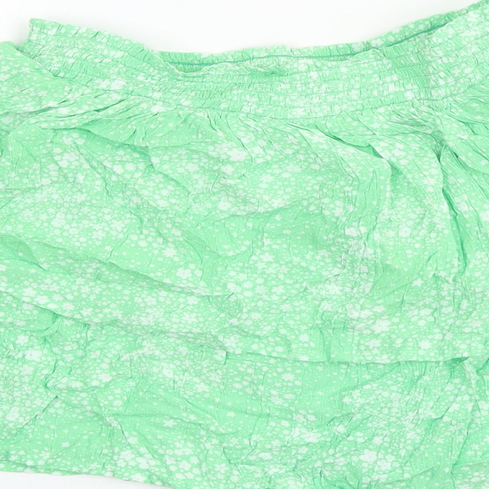 Marks and Spencer Girls Green Geometric Viscose Flare Skirt Size 14-15 Years Regular Pull On