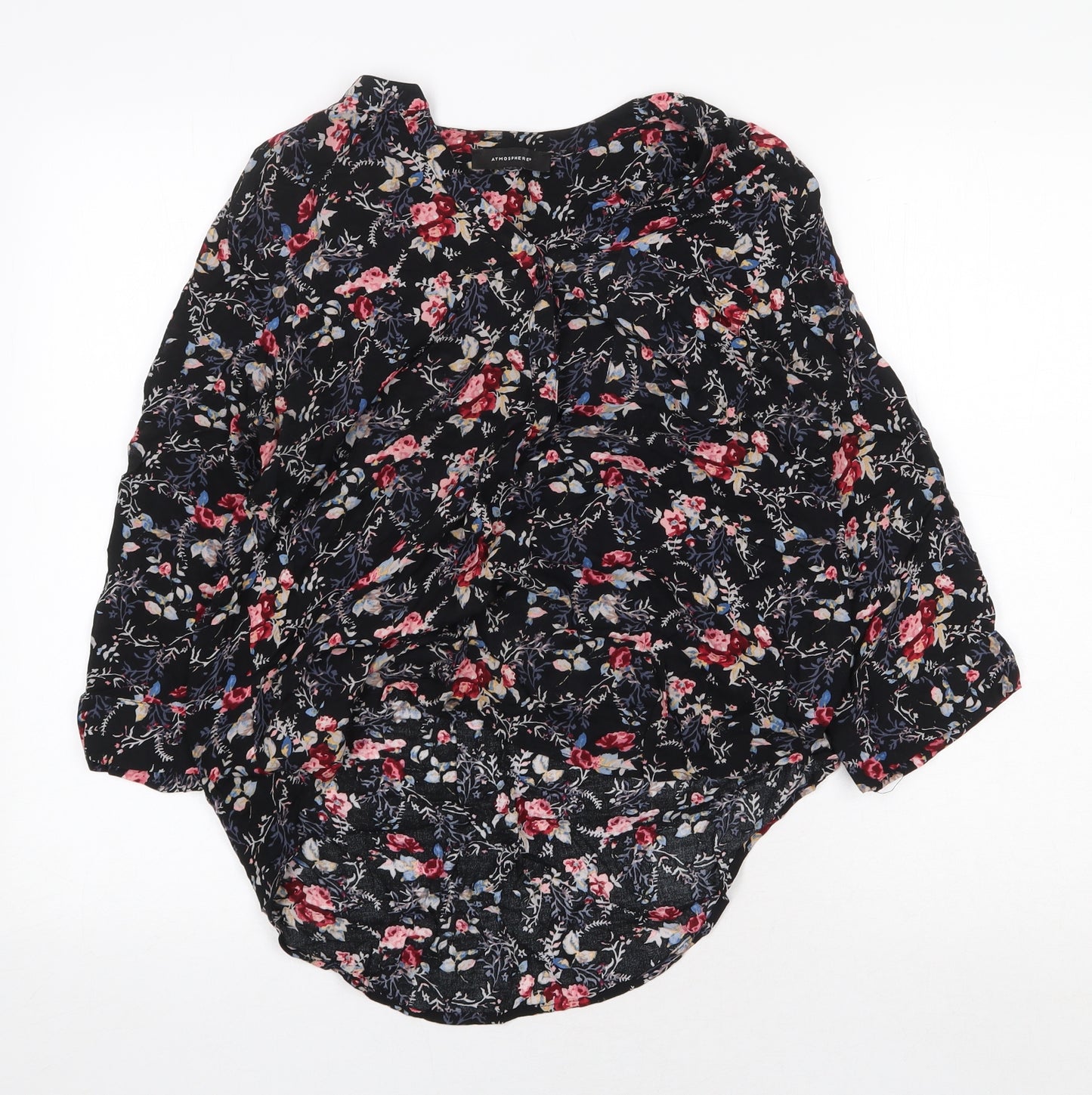 Atmosphere Womens Black Floral Polyester Basic Blouse Size M V-Neck