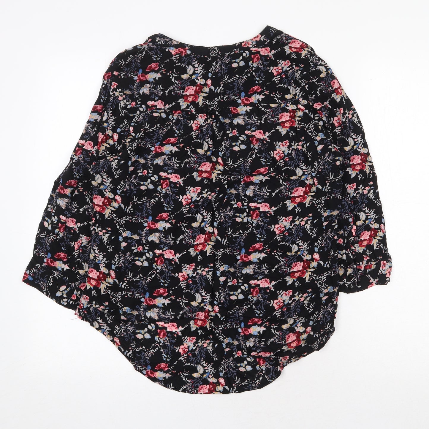 Atmosphere Womens Black Floral Polyester Basic Blouse Size M V-Neck