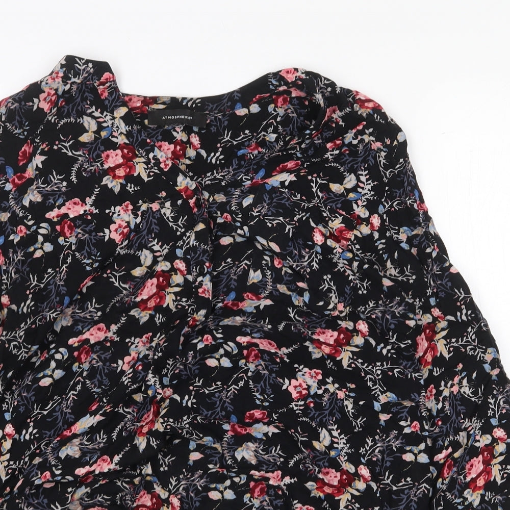 Atmosphere Womens Black Floral Polyester Basic Blouse Size M V-Neck