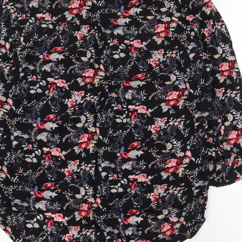 Atmosphere Womens Black Floral Polyester Basic Blouse Size M V-Neck