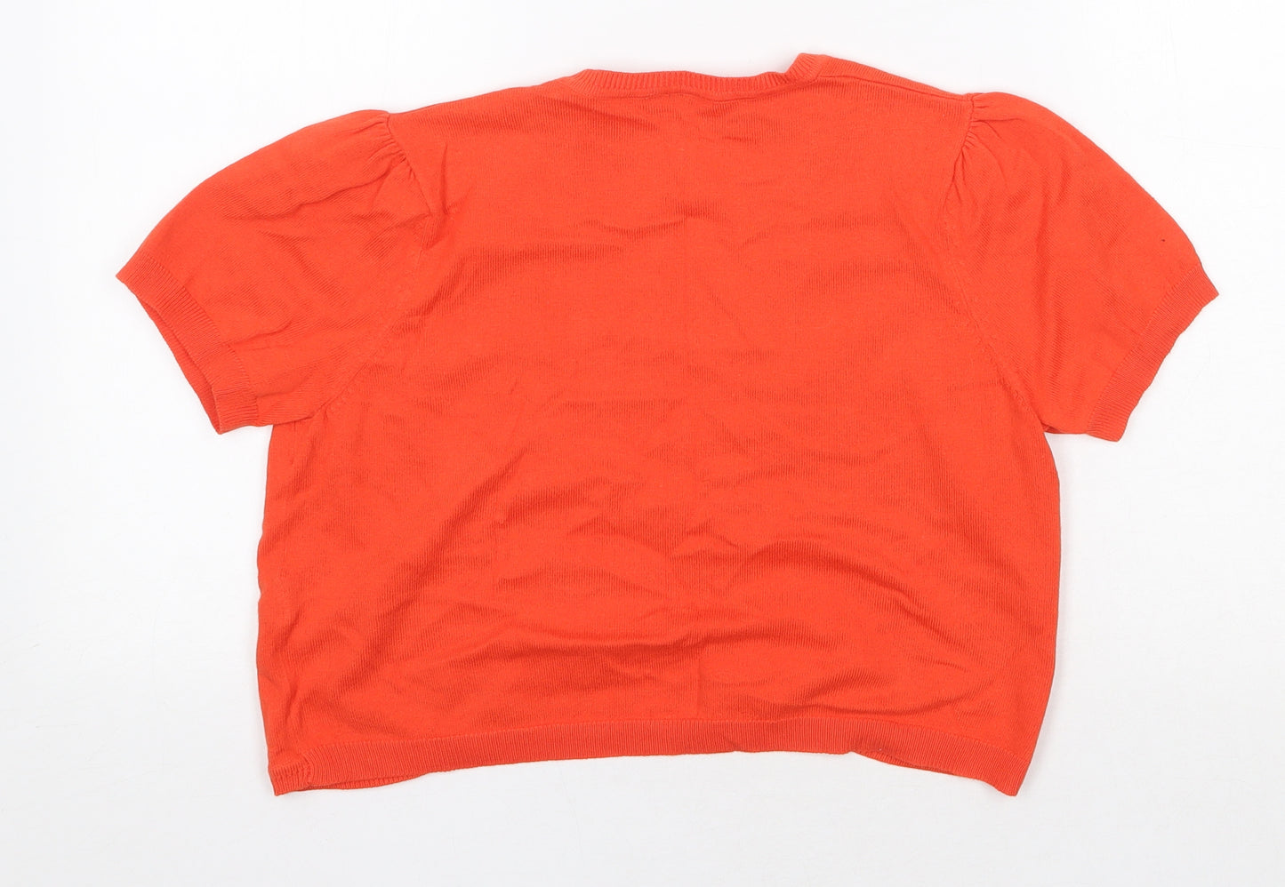 New Look Womens Orange V-Neck Cotton Shrug Jumper Size 14