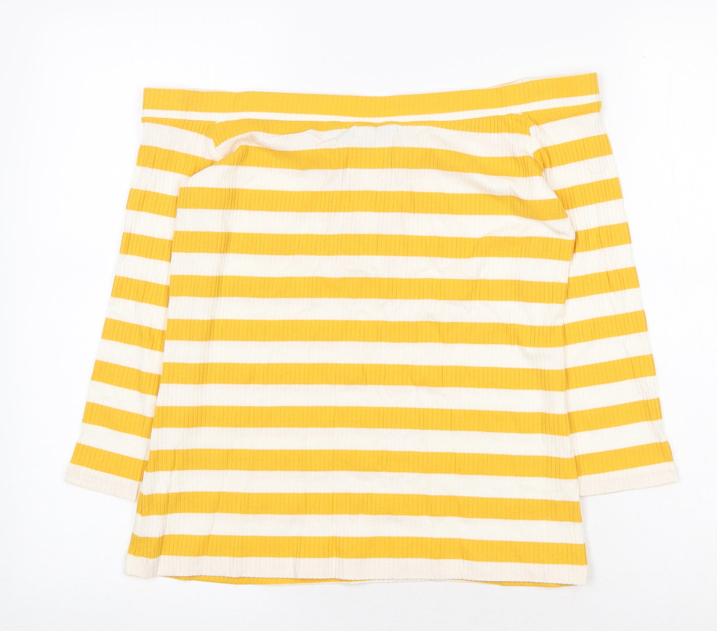 F&F Womens Yellow Striped Cotton Basic T-Shirt Size 14 Off the Shoulder