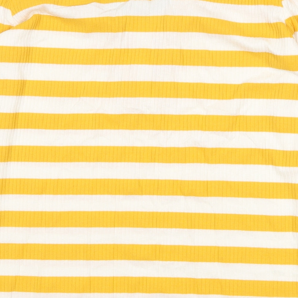 F&F Womens Yellow Striped Cotton Basic T-Shirt Size 14 Off the Shoulder