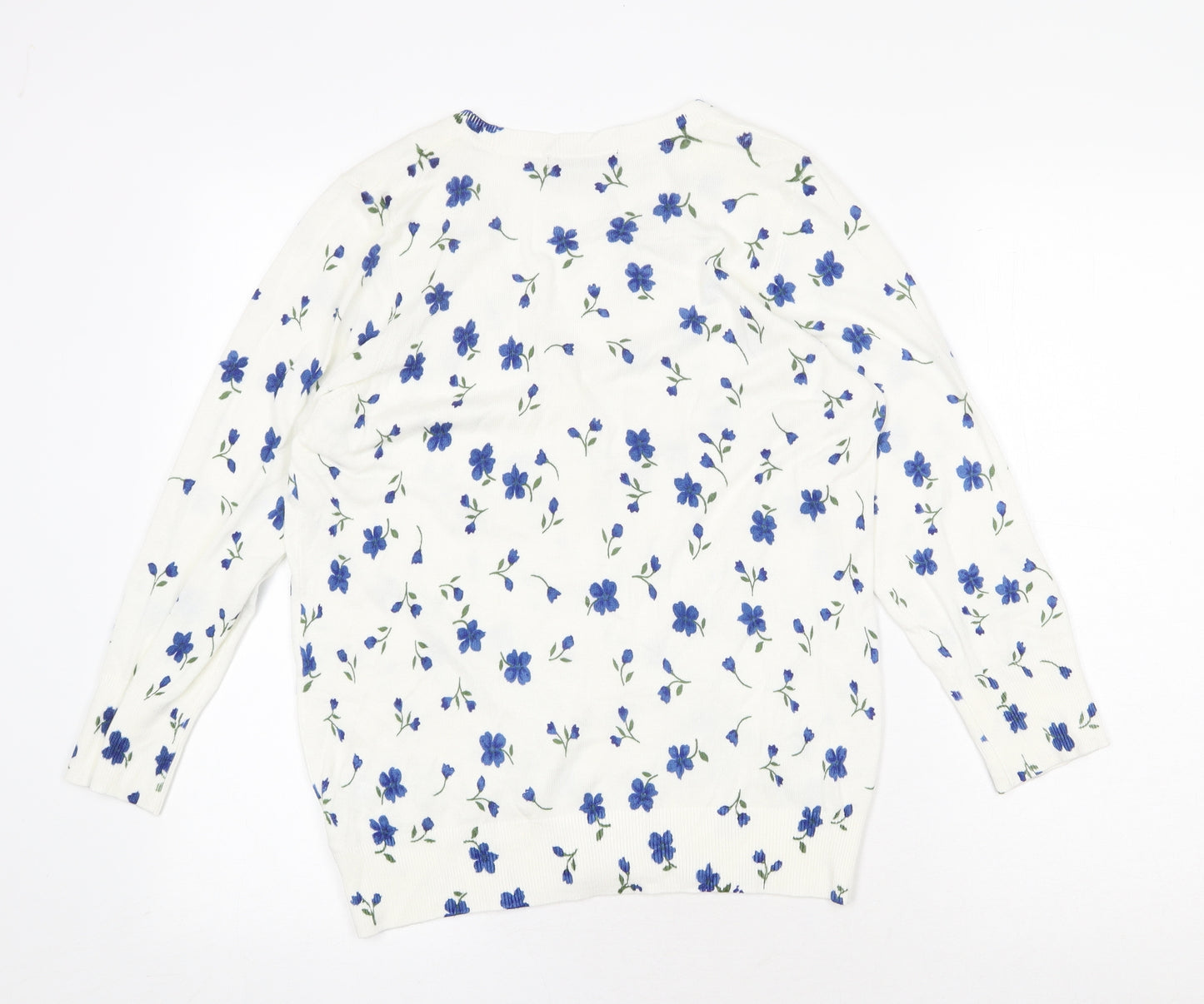 F&F Womens White V-Neck Floral Viscose Cardigan Jumper Size 14