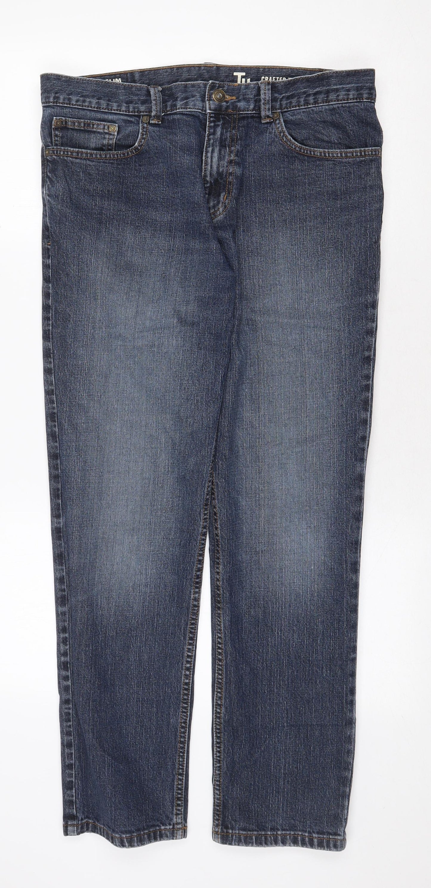TU Mens Blue Cotton Straight Jeans Size 34 in Regular Zip