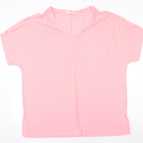 Papaya Womens Pink Polyester Basic T-Shirt Size XL V-Neck