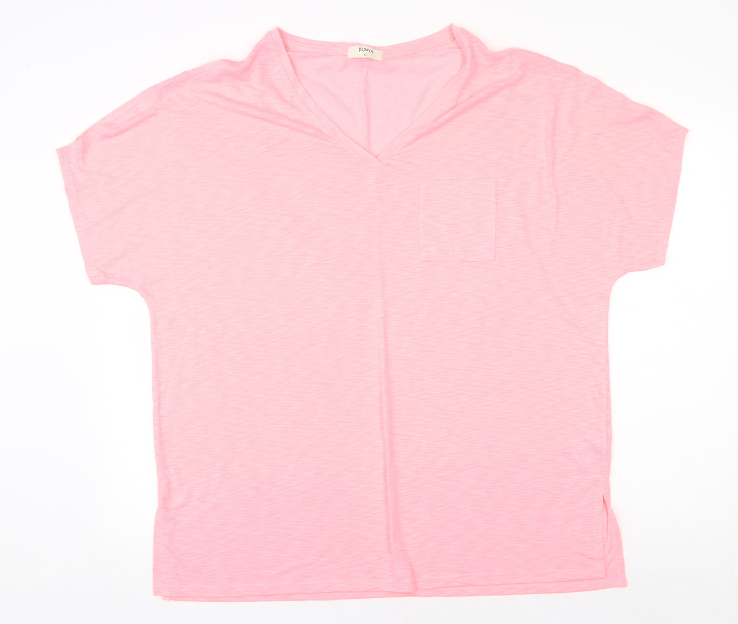 Papaya Womens Pink Polyester Basic T-Shirt Size XL V-Neck