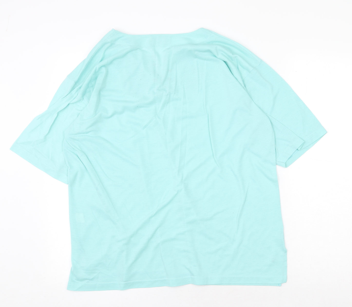 New Model Womens Green Cotton Basic T-Shirt Size L V-Neck