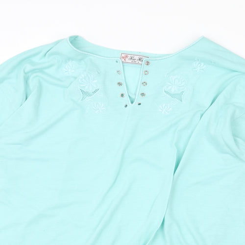 New Model Womens Green Cotton Basic T-Shirt Size L V-Neck