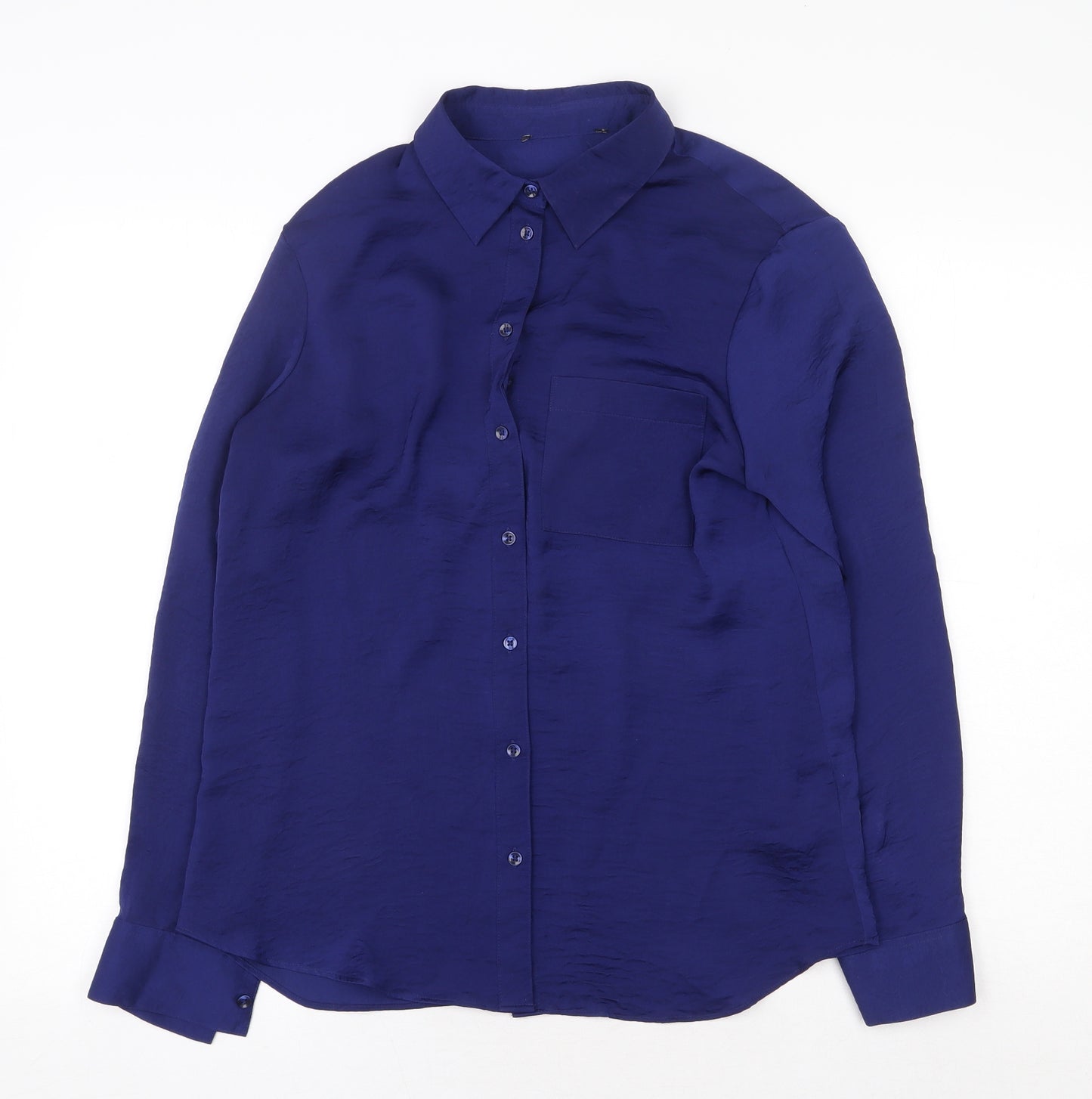 Marks and Spencer Womens Blue Polyester Basic Button-Up Size 10 Collared