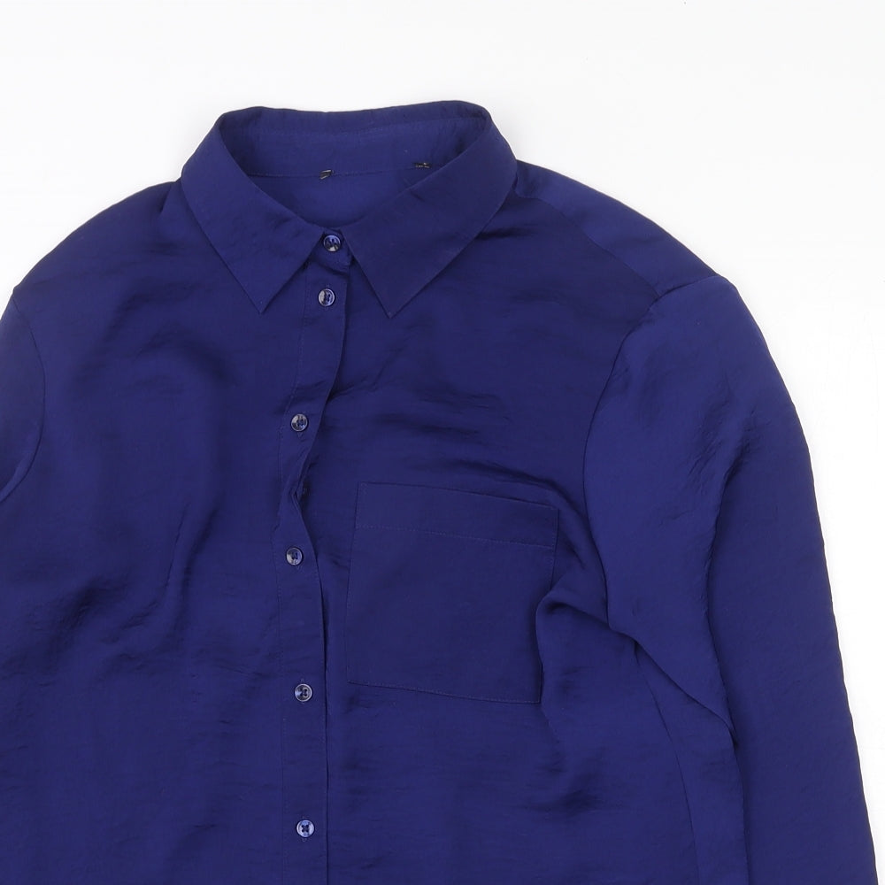 Marks and Spencer Womens Blue Polyester Basic Button-Up Size 10 Collared