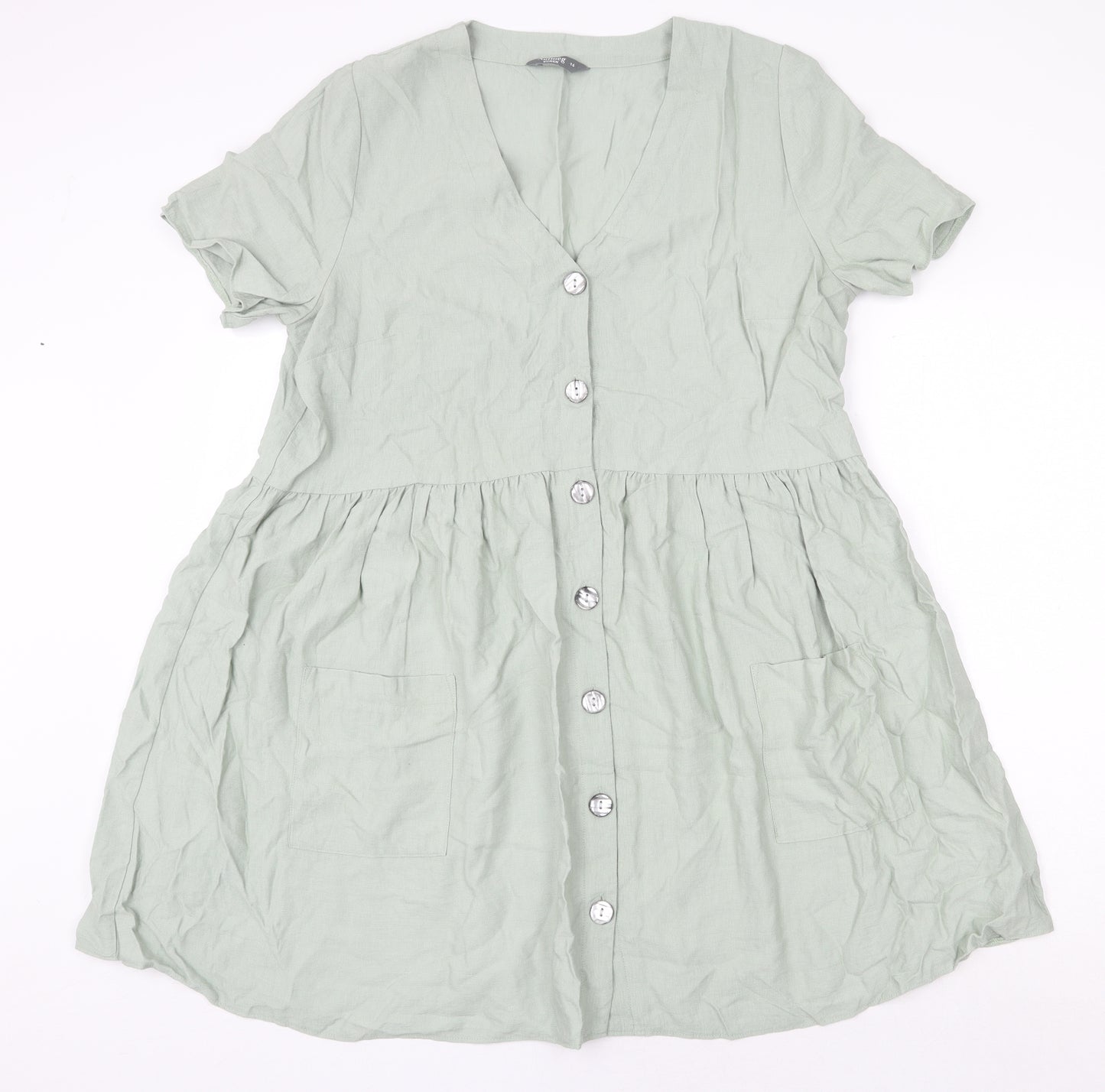 Nutmeg Womens Green Viscose Fit & Flare Size 16 V-Neck Button
