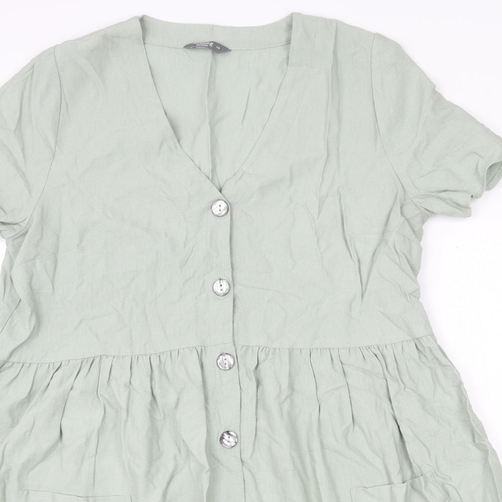 Nutmeg Womens Green Viscose Fit & Flare Size 16 V-Neck Button