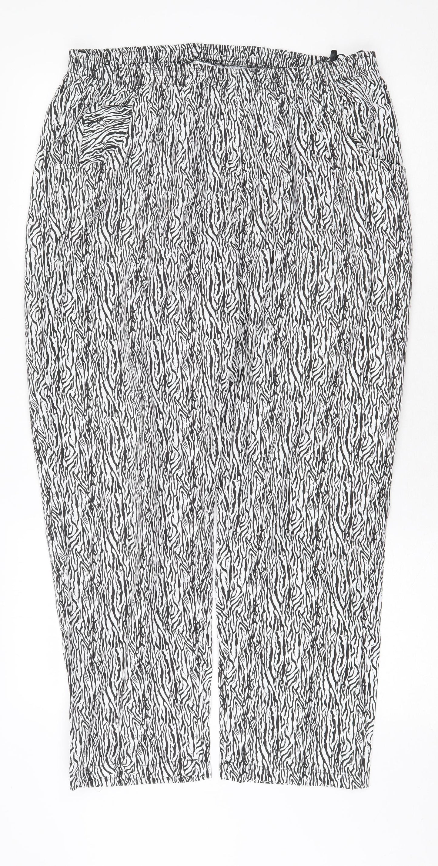 Bonmarché Womens White Animal Print Polyester Trousers Size 18 Regular